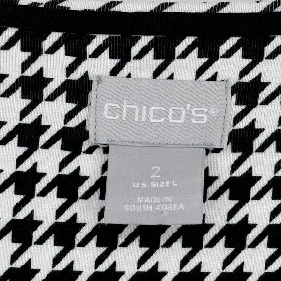 Chicos 2 Womens Houndstooth Long Sleeve Top layering tee size large black knit - Picture 3 of 14